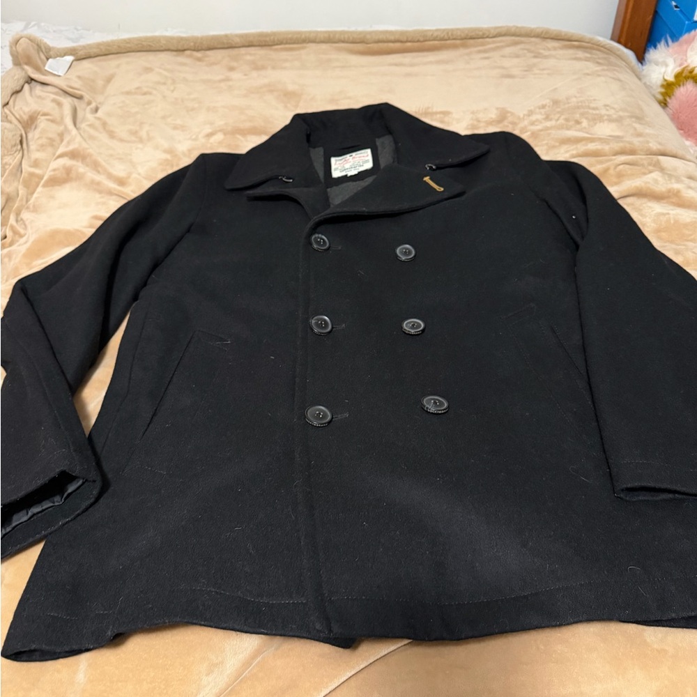 Lucky Brand Men's Black Double-Breasted Wool Peacoat Medium
